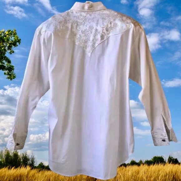 Longhorn Western Shirt Womens Medium White Button Up Long Sleeve Pretty - Picture 7 of 15